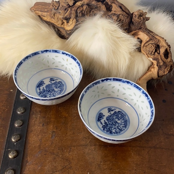 Vintage Other - White Porcelain With Blue Design Bowls/2